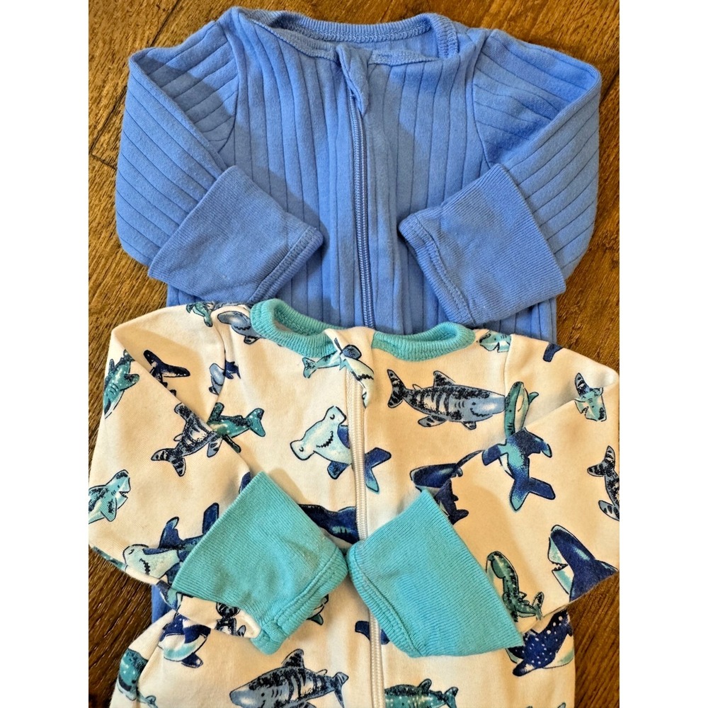 Baby Boy Preemie Lot Sleepers Rompers Zippered Outfits Clothes Blue Ribbed Shark - Picture 6 of 8